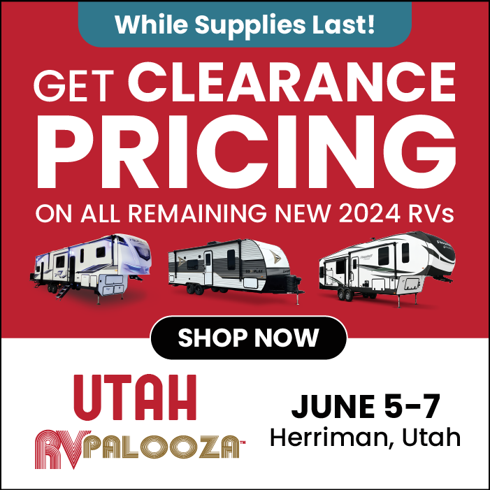 Get clearance pricing on all remaining new 2024 RVs at the Utah RV Palooza presented by Bish's RV - June 5-7, 2025 - Herriman, Utah